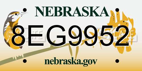 8EG9952 Nebraska License Plate