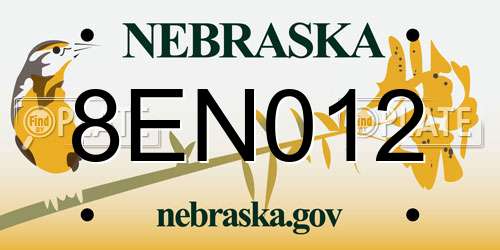 8EN012 Nebraska License Plate