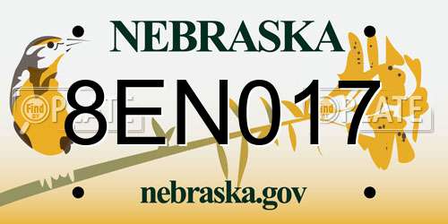 8EN017 Nebraska License Plate