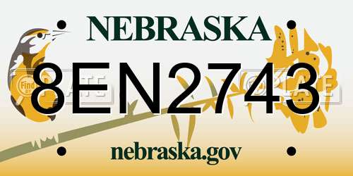 8EN2743 Nebraska License Plate