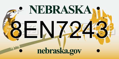 8EN7243 Nebraska License Plate