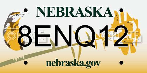 8ENQ12 Nebraska License Plate