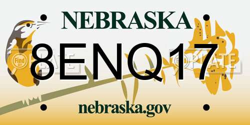 8ENQ17 Nebraska License Plate