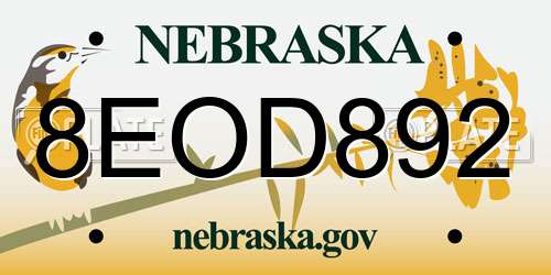 8EOD892 Nebraska License Plate