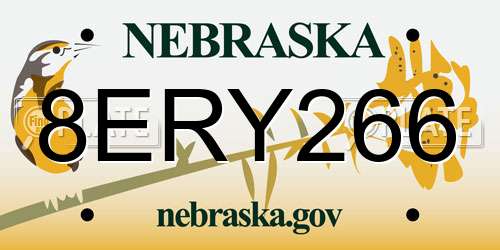 8ERY266 Nebraska License Plate