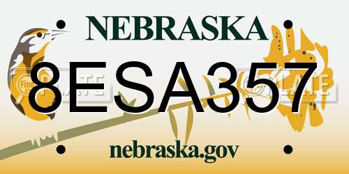 8ESA357 Nebraska License Plate