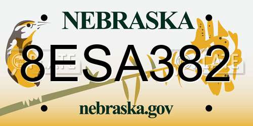 8ESA382 Nebraska License Plate