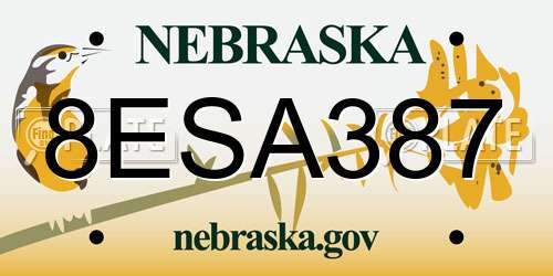 8ESA387 Nebraska License Plate