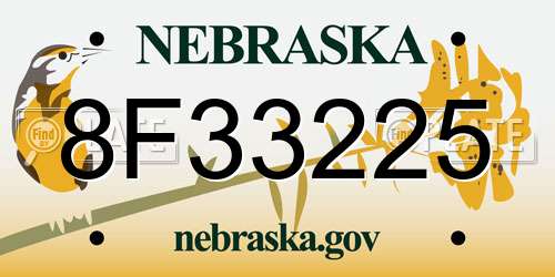 8F33225 Nebraska License Plate