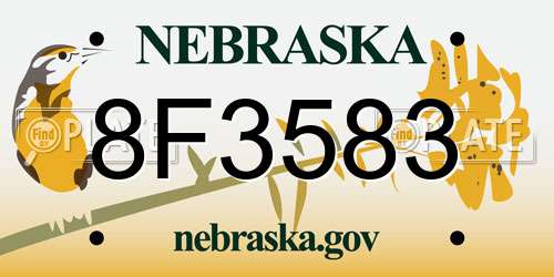 8F3583 Nebraska License Plate