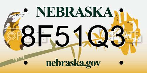 8F51Q3 Nebraska License Plate