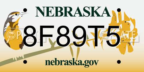 8F89T5 Nebraska License Plate