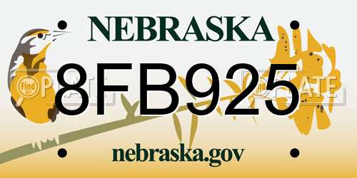 8FB925 Nebraska License Plate
