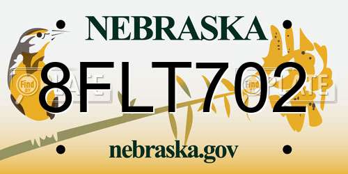 8FLT702 Nebraska License Plate