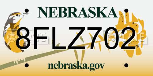 8FLZ702 Nebraska License Plate