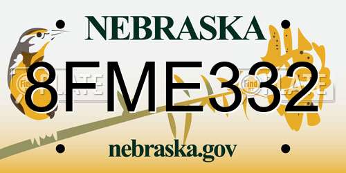 8FME332 Nebraska License Plate