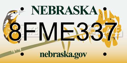 8FME337 Nebraska License Plate