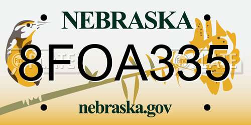 8FOA335 Nebraska License Plate