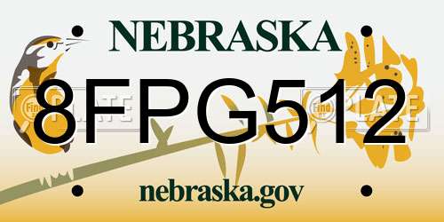 8FPG512 Nebraska License Plate