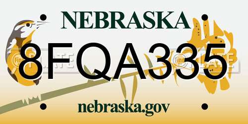 8FQA335 Nebraska License Plate