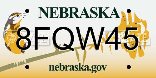 8FQW45 Nebraska License Plate