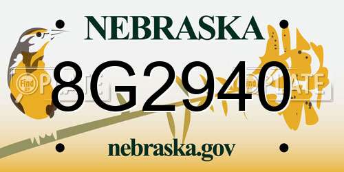 8G2940 Nebraska License Plate