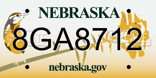 8GA8712 Nebraska License Plate