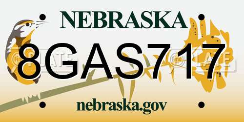 8GAS717 Nebraska License Plate