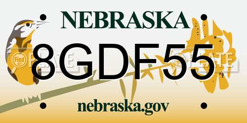 8GDF55 Nebraska License Plate