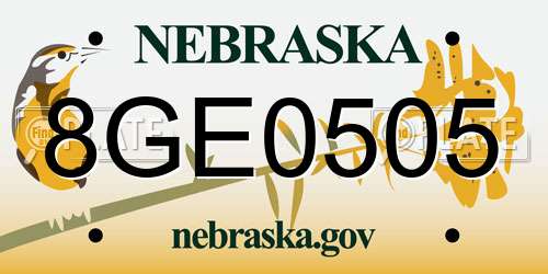 8GE0505 Nebraska License Plate