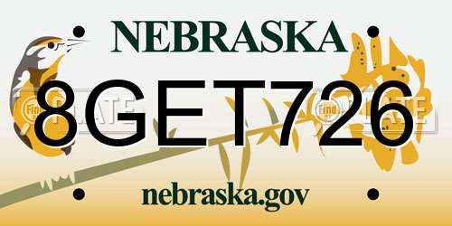 8GET726 Nebraska License Plate
