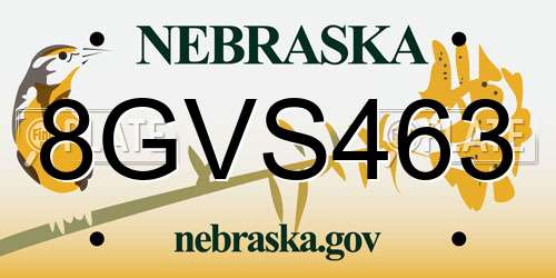 8GVS463 Nebraska License Plate