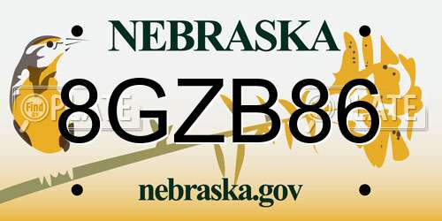 8GZB86 Nebraska License Plate