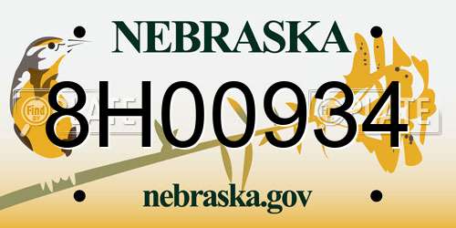 8H00934 Nebraska License Plate
