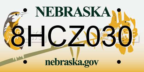 8HCZ030 Nebraska License Plate