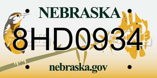8HD0934 Nebraska License Plate