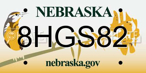 8HGS82 Nebraska License Plate
