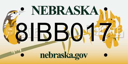 8IBB017 Nebraska License Plate