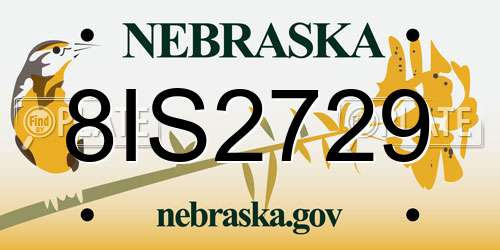 8IS2729 Nebraska License Plate