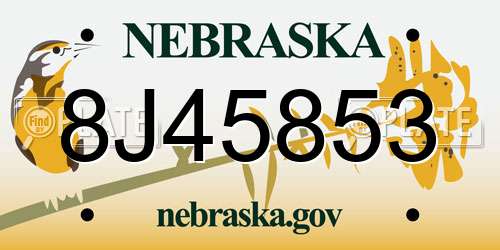 8J45853 Nebraska License Plate