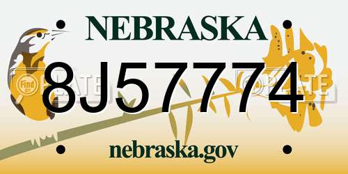 8J57774 Nebraska License Plate