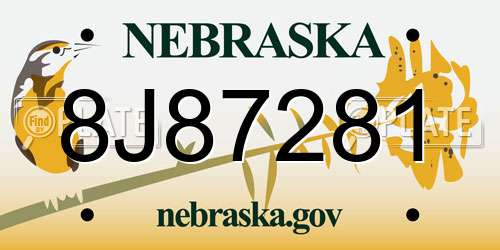 8J87281 Nebraska License Plate