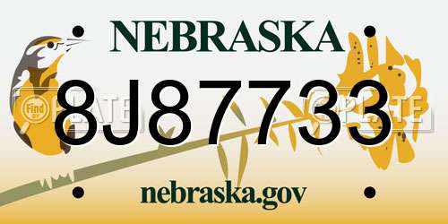 8J87733 Nebraska License Plate