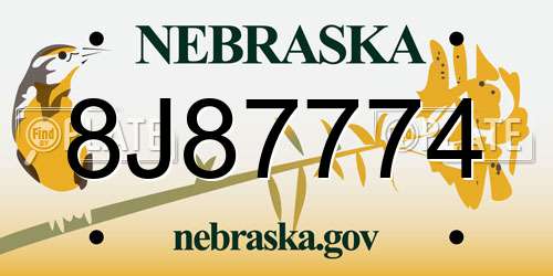 8J87774 Nebraska License Plate