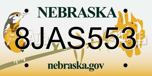 8JAS553 Nebraska License Plate