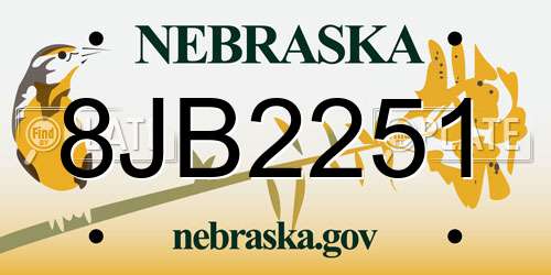 8JB2251 Nebraska License Plate