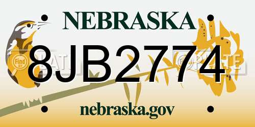 8JB2774 Nebraska License Plate