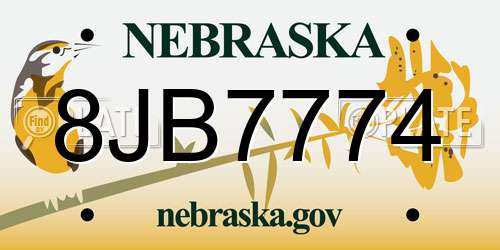 8JB7774 Nebraska License Plate