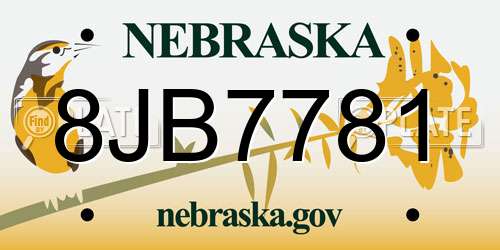 8JB7781 Nebraska License Plate