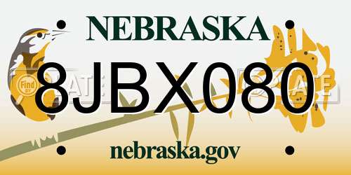 8JBX080 Nebraska License Plate